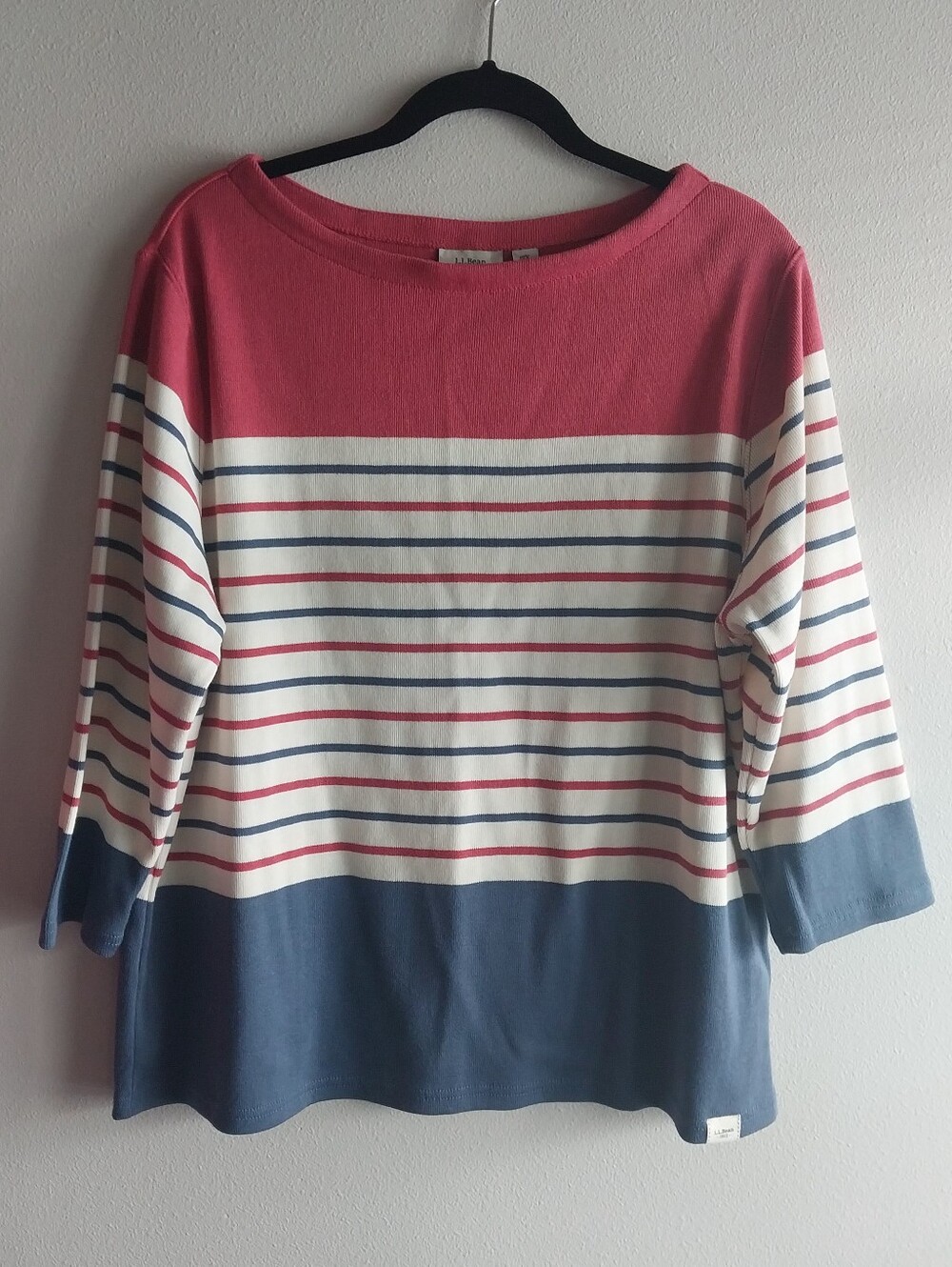 L.L. Bean Multicolor Stripe Boat Neck 3/4 Sleeve 100% Cotton Sweater